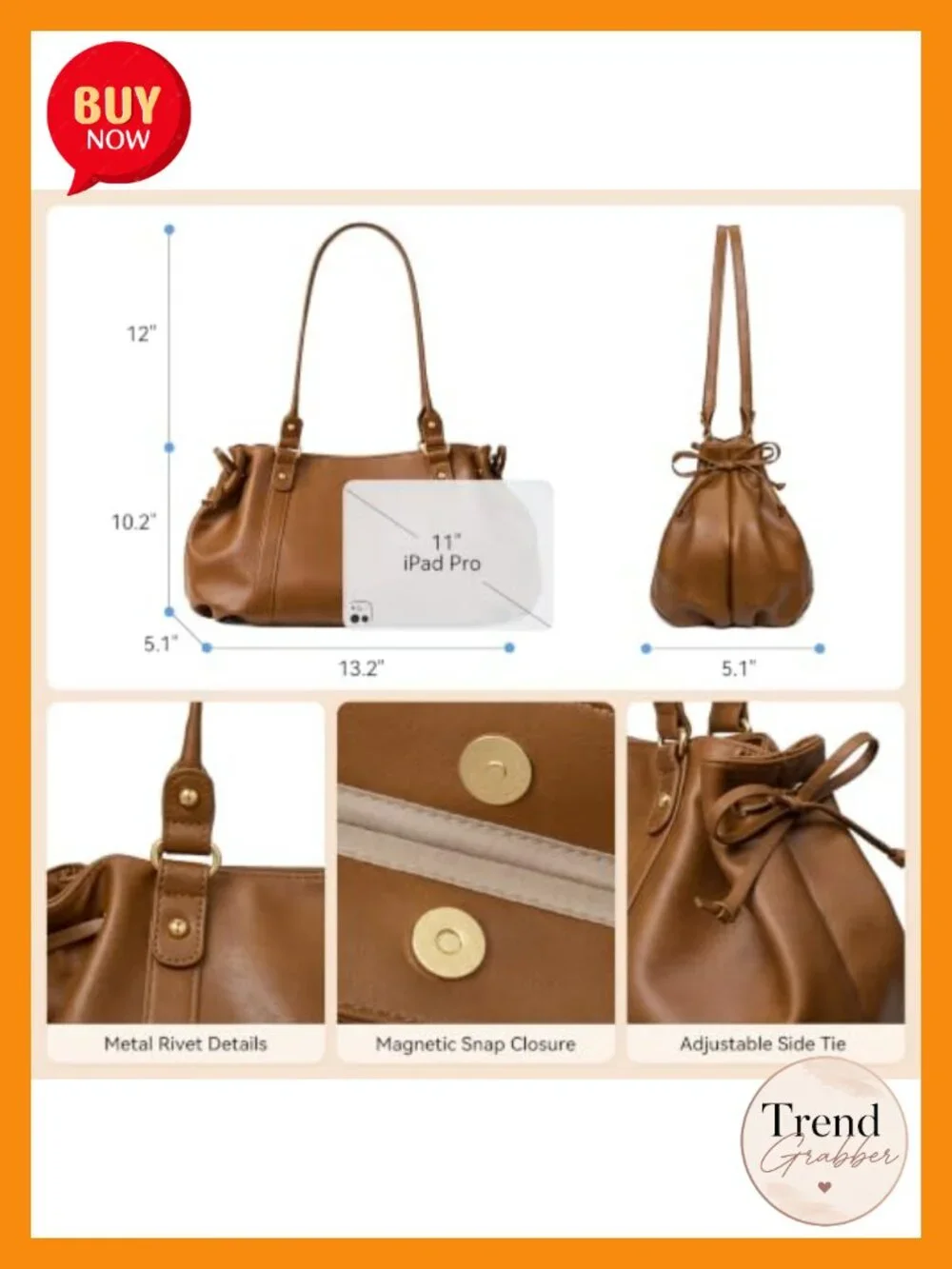 Large Vegan Leather Hobo Shoulder Bag Slouchy Drawstring Tote for Work